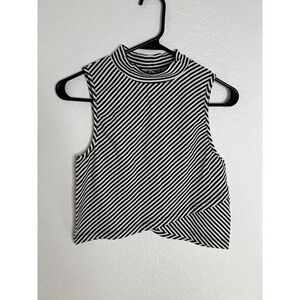 NWOT Free People Women's Tabby Cat Mock Neck Crop Top Black Striped Size L